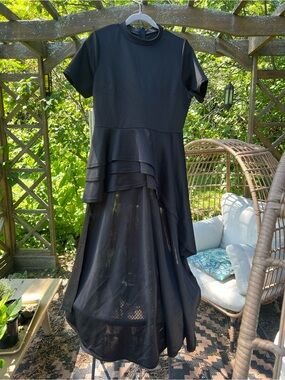 Black Layered Short-Sleeve Hi-Lo Dress